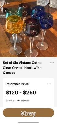 Vintage Multicolor Cut to Clear Crystal Hock Wine Glasses Set of 6