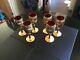 Vintage Murano Art Glass Set Of Six Wine Goblet Hand Painted With Enamel & Gild