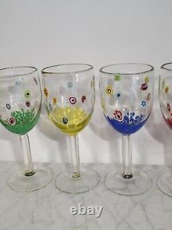 Vintage Murano Glass 4pc Millefiori Goblets Wine Glasses 7-3/4 Multicolor