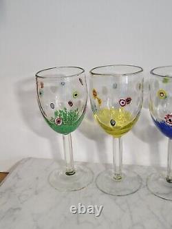 Vintage Murano Glass 4pc Millefiori Goblets Wine Glasses 7-3/4 Multicolor