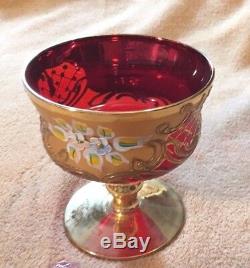 Vintage Murano Glass Barbini 1950s Italy 24K Gold Compote Christmas Red Goblet 