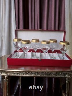 Vintage Murano Italian Crystal Wine Glasses Set of 6 with Gold Rim