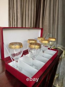 Vintage Murano Italian Crystal Wine Glasses Set of 6 with Gold Rim