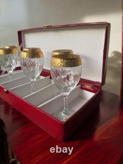 Vintage Murano Italian Crystal Wine Glasses Set of 6 with Gold Rim