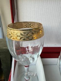 Vintage Murano Italian Crystal Wine Glasses Set of 6 with Gold Rim