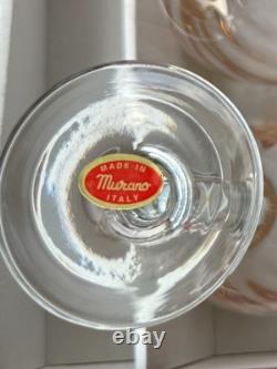 Vintage Murano Italian Crystal Wine Glasses Set of 6 with Gold Rim