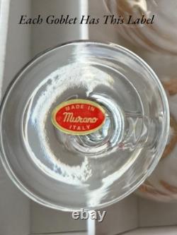 Vintage Murano Italian Crystal Wine Glasses Set of 6 with Gold Rim