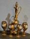 Vintage Murano Tre Fuochi Beverage Set 24K Gold Trim Decanter 6 Wine Glasses