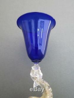 Vintage Murano Venetian Dolphin Stem Wine Glass Goblet