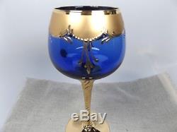 Vintage Murano Venetian Glass 24K Gilt Hand Painted Large Wine Goblets 6