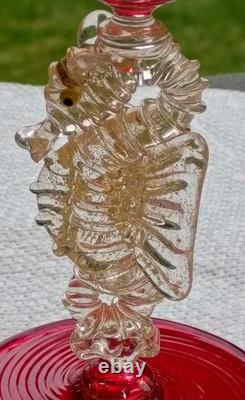Vintage Murano Venetian Ruby Red Adventurine SEAHORSE Stem Wine Champagne Coup