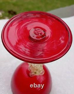Vintage Murano Venetian Ruby Red Adventurine SEAHORSE Stem Wine Champagne Coup
