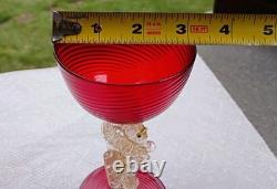 Vintage Murano Venetian Ruby Red Adventurine SEAHORSE Stem Wine Champagne Coup