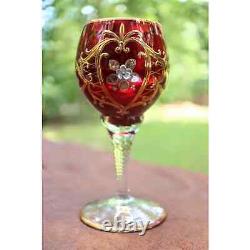 Vintage Murano Wine Glasses Goblets Ruby Red Flower Italian