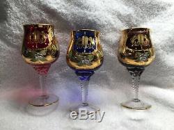 Vintage Murano Wine Glasses, Set Of 3 Star Of David On Each Glass