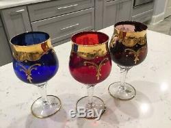 Vintage Murano Wine Glasses, Set Of 3 Star Of David On Each Glass
