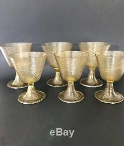 Vintage Murano Wine Goblets Gold Flecks set of 6 Art Glass