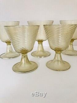 Vintage Murano Wine Goblets Gold Flecks set of 6 Art Glass