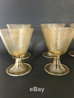 Vintage Murano Wine Goblets Gold Flecks set of 6 Art Glass