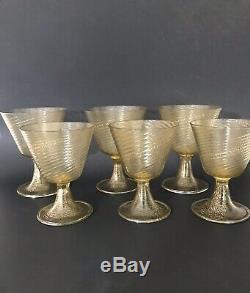 Vintage Murano Wine Goblets Gold Flecks set of 6 Art Glass