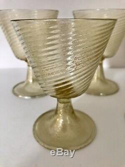 Vintage Murano Wine Goblets Gold Flecks set of 6 Art Glass