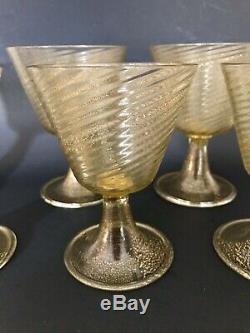 Vintage Murano Wine Goblets Gold Flecks set of 6 Art Glass