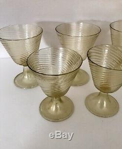 Vintage Murano Wine Goblets Gold Flecks set of 6 Art Glass