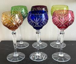 Vintage Nachtmann 124 Collection 6 Cut to Clear Crystal Multicolor Wine Glasses