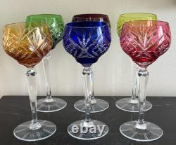 Vintage Nachtmann 124 Collection 6 Cut to Clear Crystal Multicolor Wine Glasses