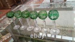 Vintage Nachtmann Traube Emerald Green Cut to Clear Crystal Wine Hock Glass 4.5