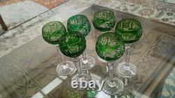 Vintage Nachtmann Traube Emerald Green Cut to Clear Crystal Wine Hock Glass 4.5