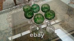 Vintage Nachtmann Traube Emerald Green Cut to Clear Crystal Wine Hock Glass 4.5