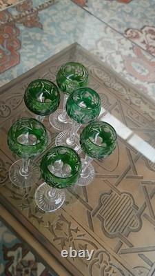 Vintage Nachtmann Traube Emerald Green Cut to Clear Crystal Wine Hock Glass 4.5