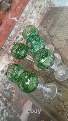 Vintage Nachtmann Traube Emerald Green Cut to Clear Crystal Wine Hock Glass 4.5