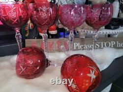Vintage Nachtmann Traube Ruby Cranberry Lead Crystal tall hock wine glasses -6