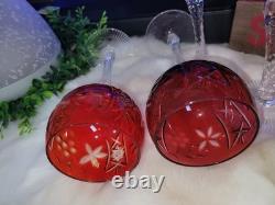 Vintage Nachtmann Traube Ruby Cranberry Lead Crystal tall hock wine glasses -6