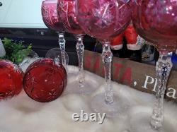 Vintage Nachtmann Traube Ruby Cranberry Lead Crystal tall hock wine glasses -6