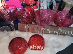 Vintage Nachtmann Traube Ruby Cranberry Lead Crystal tall hock wine glasses -6