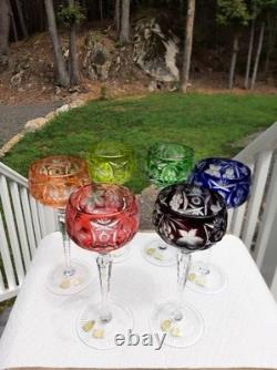 Vintage Nachtmann Traube Wine Hock Crystal Glasses Set Of 6 Rainbow W. Germany