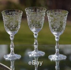 Vintage Needle Acid Etched Crystal Large Claret Wine Glasses, Fostoria Navarre