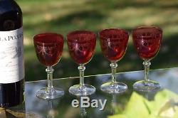 Vintage Needle Etched Crystal Wine GlassesAfter Dinner Drinks 5 oz Glasses RARE