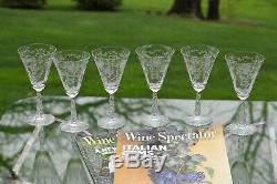 Vintage Needle Etched Wine Glasses, Set of 6, Fostoria, Mayflower, circa 1938