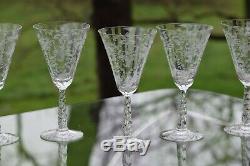 Vintage Needle Etched Wine Glasses, Set of 6, Fostoria, Mayflower, circa 1938