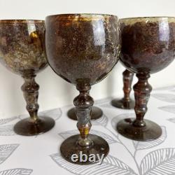 Vintage Neiman Marcus Moss Agate Hortensja Glassworks 5 Wine Glasses Poland