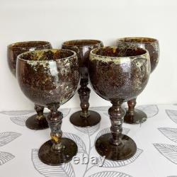 Vintage Neiman Marcus Moss Agate Hortensja Glassworks 5 Wine Glasses Poland