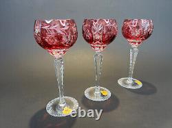 Vintage New German Crystal Cranberry Hand Cut-To-Clear 8.25 Hock Wine Glasses