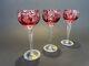 Vintage New German Crystal Cranberry Hand Cut-To-Clear 8.25 Hock Wine Glasses