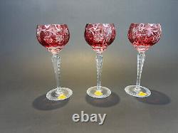 Vintage New German Crystal Cranberry Hand Cut-To-Clear 8.25 Hock Wine Glasses