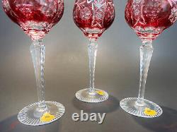 Vintage New German Crystal Cranberry Hand Cut-To-Clear 8.25 Hock Wine Glasses