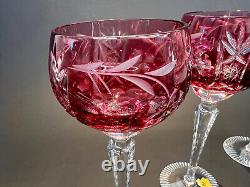 Vintage New German Crystal Cranberry Hand Cut-To-Clear 8.25 Hock Wine Glasses